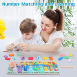 Kids Wooden Shape Puzzle Fishing Counting Game