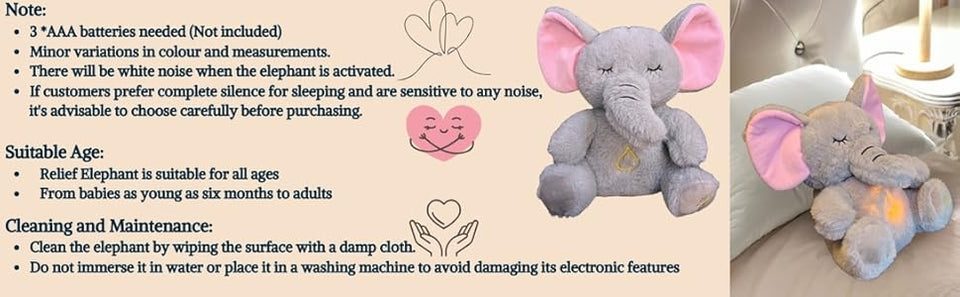 Breathing Relaxing Teddy Elephant with Calming Music, Lights