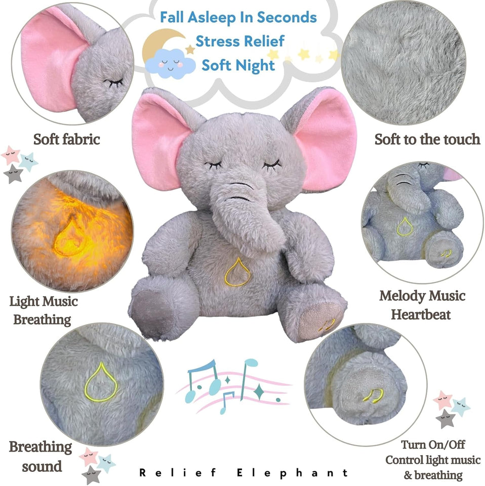 Breathing Relaxing Teddy Elephant with Calming Music, Lights