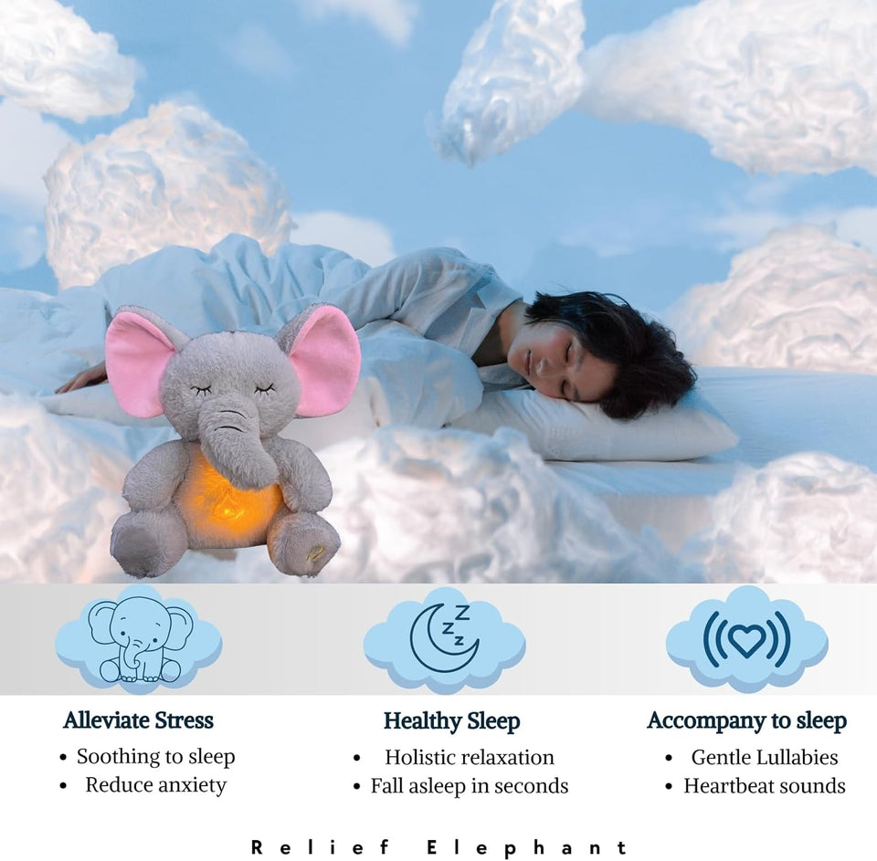 Breathing Relaxing Teddy Elephant with Calming Music, Lights