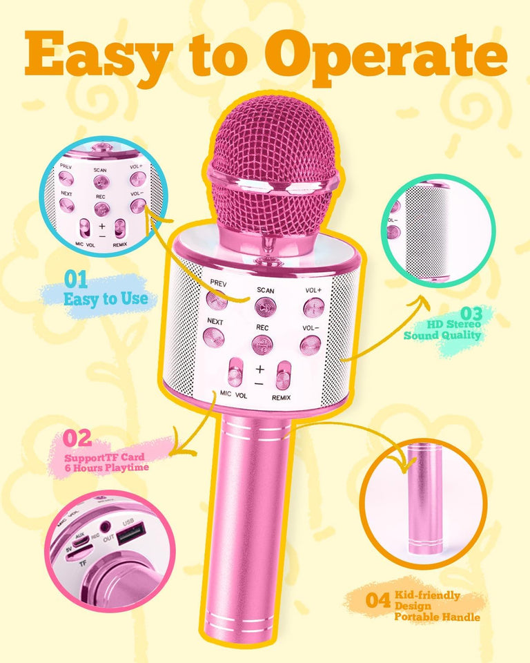 Wireless Bluetooth Karaoke Microphone for Kids (Portable)