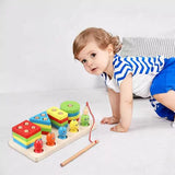 Four Column Geometric Shape Sorter with Magnetic Fishing Game