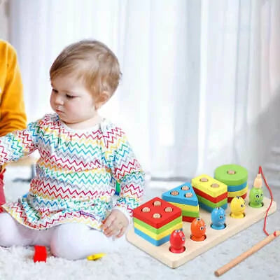Four Column Geometric Shape Sorter with Magnetic Fishing Game